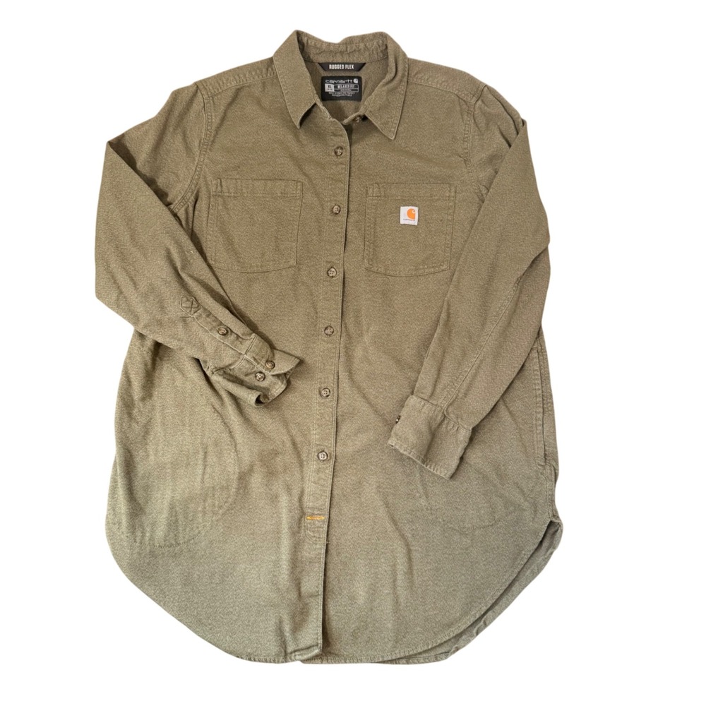 Carhartt Flannel Rugged Flex‎ Relaxed Fit Tunic Button Down Olive (XL) Workwear